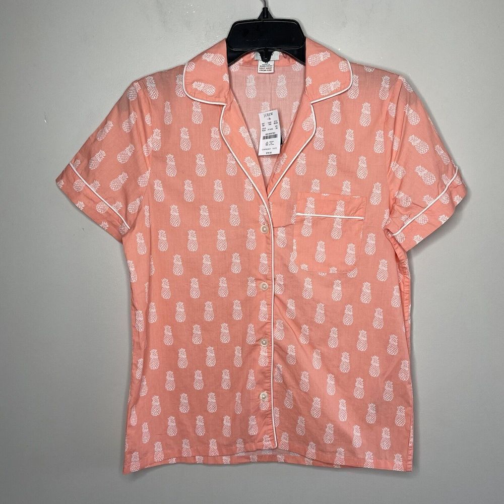 J CREW Pajama Top Womens XS Cotton Short-Sleeve NEW Pineapple-Print Orange